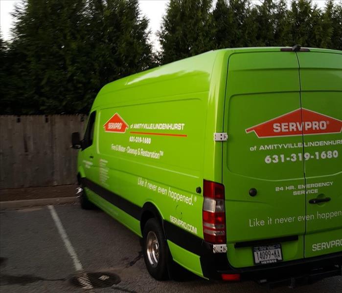 SERVPRO vehicle at a commercial fire damage job site